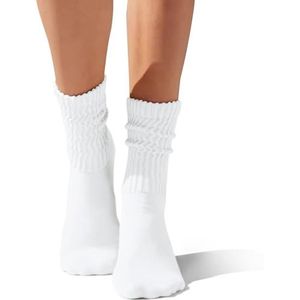 Fszsaa Crew Sokken Voor Vrouwen Multipairs Katoen Gewatteerde Atletische Sokken Retro Slouch Sokken Mid Kuit Rib Tube Sokken, Wit (1-pack), one size