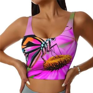 Bloemen met vlinder print comfortabel vrouwen sport vest yoga workout vest voor vrouwen lichtgewicht zomer, Zwart, S