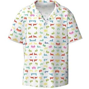 Regenboog konijn heren korte mouwen button-down shirt - modieus en comfortabel zomershirt, Zwart, 4XL