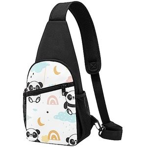 Panda Gedrukt Borst Pack Tactische Borst Tas Running Bag Fanny Pack Fietsen Borst Pouch, Zwart, Eén maat