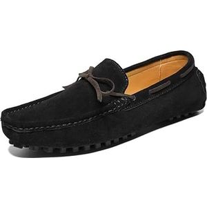 Herenloafers Nubuck lederen bootschoenen Rijstijl Loafer Comfortabele platte hak Lichtgewicht Prom Slip-ons (Color : Black, Size : 40 EU)