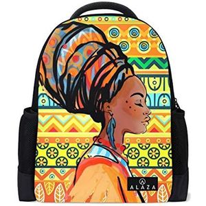 My Daily Afrikaanse Vrouw Tribal Gestreepte Rugzak 14 Inch Laptop Daypack Boekentas voor Reizen College School, Meerkleurig, One Size, Dagrugzak Rugzakken