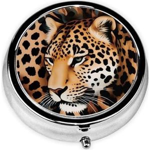 Leuke Luipaard Draagbare Pillendoos - Ronde Pil Organizer Doseerhoes, 3 Compartiment Medicine Pill Case voor Reizen, Kleine Pillendoos voor Portemonnee & Pocket