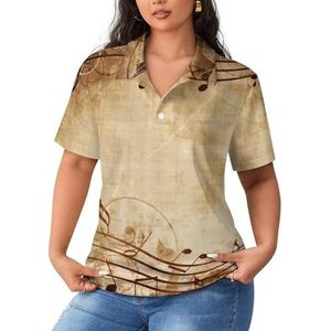 Vintage Oude Muziek Blad Dames Korte Mouw Polo Shirts Casual Kraag T-shirts Golf Shirts Sport Blouses Tops XL