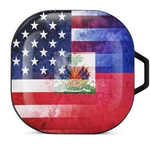 USA en Haïti vlag oordopjes hoesje compatibel met Samsung hard shell beschermhoes zwart-stijl
