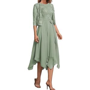 2 Stuks Moeder Van De Bruid Bruidegom Jurken Met Jassen Kant Formele Avond Grootmoeder Jassen Thee Lengte ZM193, Sage Groen, 32