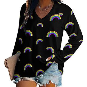 Rainbow LGBT Pride T-shirts met lange mouwen en V-hals voor dames, herfsttops, trui, tuniek, T-shirt voor leggings