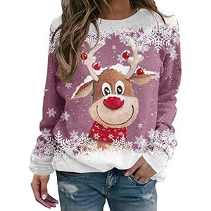 BebeXi Winter Pullover Dames Sneeuwvlok Kerstmis Print Sweatshirt Casual Lange Mouwen Ronde Hals Losse Trui Sweatjack Dames Zwart Met, A-roze, S