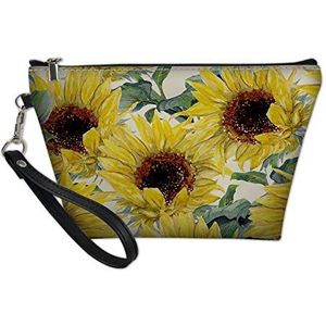 SEANATIVE Zonnebloempatroon cosmetische tas voor vrouwen meisje,PUleather waterdichte handige make-up zakje