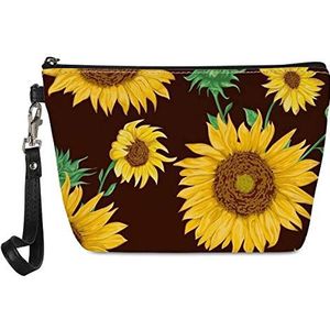 spArt Zonnebloem Gedrukt Cosmetische Pouch Reizen Cluth Make-up Tas Potlood Case Purse met Polsbandje Opknoping Strap