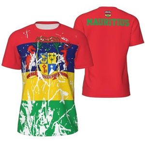 Sport T-Shirt Vintage Mauritius Vlag Graan Tees 3D Gedrukt voor Fitness Running Voetbal, Meerkleurig, S