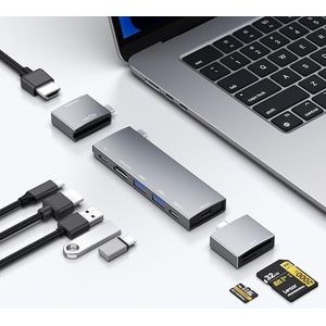 MacBook C-hub voor USB, 8-in-1 hub, 2 HDMI 4K 60Hz, 2 USB A-gegevenspoorten, microSD SD-kaartlezer voor Pro, Air, XPS, Thinkpad, HP laptops