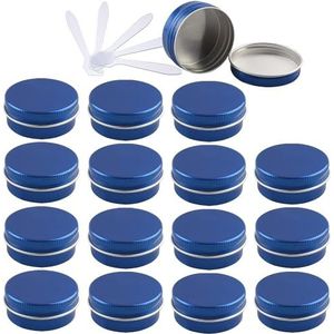 Cosmetische potten, 48 PC 10 ml Blauwe Lege Ronde Aluminium Blikken met Schroefdeksels Opslag Potten Cosmetica Containers Potten met 6 Spatel(Blue,15ml)