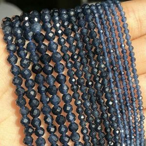 Natuursteen facetgeslepen blauwe aquamarijnen lapis lazuli amazoniet spacer kralen voor kralenwerk DIY sieraden maken armband accessoires - blauwe saffier - 3,0 mm (ongeveer 110 stuks)
