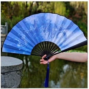 Waaiers Handwaaier Hand Fan Qinglong Oude Vouwventilator Jongens Chinese Stijl Retro Bamboe Zijde Kostuum Hanfu Fan Vouwhandwaaier Vouwventilator (Color : A, Size : 33cm)