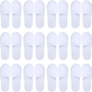 Prevessel 12 paar wegwerp spa-pantoffels, hotelpantoffels, pluizige gesloten teen, spa-pantoffels, witte wegwerppantoffels voor dames en heren, voor hotel, reizen, thuis, gebruik van gasten, Wit,