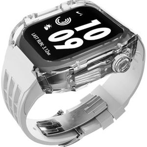 INSTR Transparante kastbandmodificatiekit voor Apple Watch-serie 9 8 7 45 mm Retrofitkit Rubberen armbandband met cover voor iWatch-serie 6 5 4 SE 44 mm(Color:TransW-White,Size:45mm44mm)