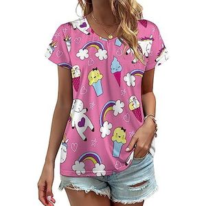 Eenhoorn Ice Cream Rainbow Womens V-hals T-shirts Leuke Grafische Korte Mouw Casual Tee Tops M