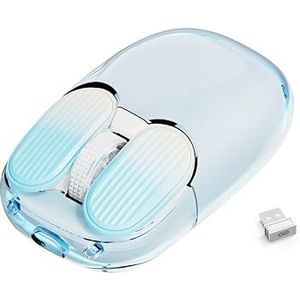 MAMBASNAKE draadloze muis, 2.4 GHz met mini-ontvanger, schattige stille draadloze muis, transparante behuizing, 7 RGB-lampen, 1600DPI tracking, draagbare 400 mAh oplaadbare geruisloze muizen (blauw)