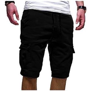 Zomerbermuda Korte Cargoshorts Casual Losse Sportbroek For Heren Normale Pasvorm Zomerbroek Vintage Korte Broek Vrijetijdsbroek Zachte Comfortabele Hardloopshort Met Zakken(Color:Noir,Size:5XL)