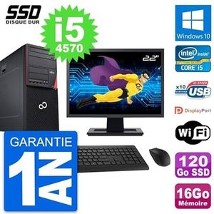 Fujitsu PC Tower P720, display 22 inch (55,8 cm), Intel i5-4570 RAM, 16 GB SSD, 120 GB, Windows 10, WiFi (gereviseerd)