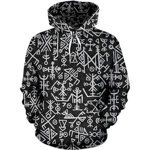 Viking runen t-shirt, pullover, hoodie met trekkoord met rits Noorse mythologie tattoo, amulet sweatshirt, korte mouw jas, mannen en vrouwen (Color : Hoodies, Size : XXL)