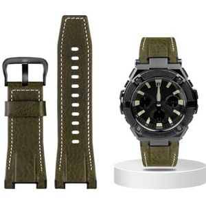 Canvas lederen horlogeband geschikt for Casio G-SHOCK GST-B100 S130 W300GL 400G W330 GST-W120L s120 W130L S100 Serie horloge accessorie (Color : Green black buckle, Size : 26mm)