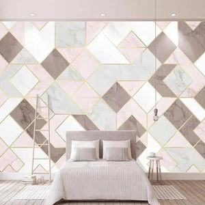 YOZYOOOZ Abstract roze patchwork geometrisch groot behang muurschildering, wanddecoratie geschikt voor slaapkamer, woonkamer, kinderkamer