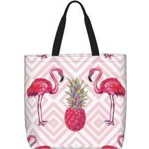 ZaKhs Chique Roze Flamingo Ananas Print Vrouwen Tote Bag Grote Capaciteit Boodschappentas Mode Strand Tas Voor Werk Reizen, Zwart, Eén maat
