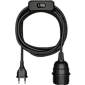 ledscom.de Textielsnoer LEKA, stekker, schakelaar, zwart, 3 m, fitting, 1x E27 max. 60W