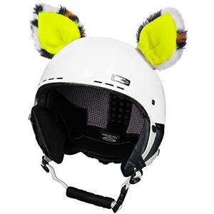 Crazy Ears Helm-accessoires, oren, kat/tijger/lynx/kikker, ski-oren geschikt voor skihelm, motorhelm, fietshelm en nog veel meer, neon gele kat