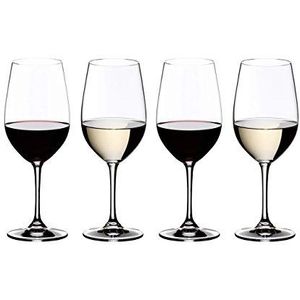 RIEDEL 7416/54 Vinum cijfer 3 aankoop 4 Riesling/Zinfandel, 4-delige set rood/witte wijnglazen, kristalglas + gratis set van 4 EKM Living roestvrijstalen rietjes zilver