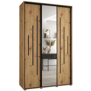 MEBLE KRYSPOL Davos 13 160 Kledingkast met drie schuifdeuren voor slaapkamer - Moderne Kledingkast met spiegel, kledingroede en planken - 235,2x160x60 cm - Artisan Artisan Black