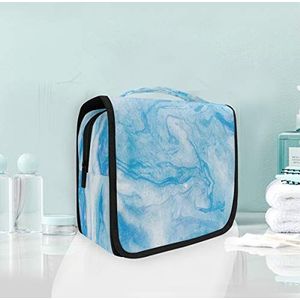 Marmer Inkt Abstract Blauw Opknoping Opvouwbare Toilettas Make-up Reizen Organizer Tassen Case voor Vrouwen Meisjes Badkamer