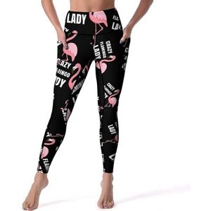 Crazy Flamingo Lady Yogabroek voor dames, hoge taille, buikcontrole, workout, hardlopen, leggings, S