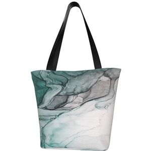 Schoudertas, canvas draagtas grote tas vrouwen casual handtas herbruikbare boodschappentassen, groene marmeren textuur, zoals afgebeeld, Eén maat