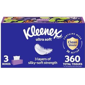 Kleenex Ultra zacht, 3 platte dozen, zacht gezichtsweefsel, 120 weefsels per doos, 3-laags