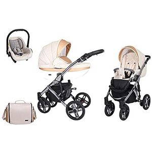 Kinderwagen 3in1 2in1 Isofix kinderwagen set + accessoires Kleurselectie Mila Premium Silver van ChillyKids Creme 03 3in1 (inclusief autostoeltje)