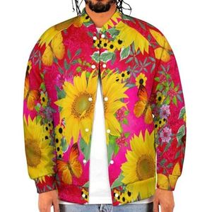 Gele Zonnebloemen Vlinder Grappige Mannen Baseball Jacket Gedrukt Jas Zacht Sweatshirt Voor Lente Herfst