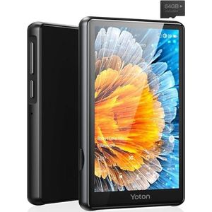 YOTON Bluetooth MP3-speler, volledig touchscreen, muziekspeler met hoofdtelefoon, hifi-audio, 64 GB TF-kaart, radio, recorder, e-book