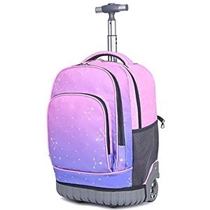 QZENENE 19 inch rollende rugzak waterdichte wielen rugzak,Studenten rollende laptop rugzak,Carry-on trolley bagage koffer compacte zakelijke rugzak met wielen,Gradiënt paars