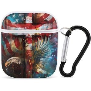 US 4th of July Memorial Day Independence Day Leuke Case voor AirPods 2&1 Schokbestendige Beschermende Hoofdtelefoon Gevallen Cover Met Sleutelhanger voor Mannen Vrouwen