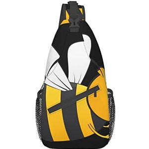 MORYEN Cartoon Bee Gedrukt Sling Tassen Mannen Vrouwen Sling Rugzak Schouder CrossBody Borst Reizen Wandelen Dagrugzak, Zwart, One Size, Dagrugzak rugzakken