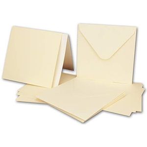 100x Vierkante kaartenset met enveloppen & inlegger - 13,5 x 13,5 cm - crème/ivoor - vierkante blanco uitnodigingen voor bruiloft en feesten