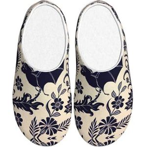 EdWal Vleermuisprint Winter Warme Slippers Indoor Anti-slip Pluche Slippers Ontspannen Thuis voor Vrouwen Mannen, Zwart, 37.5 EU