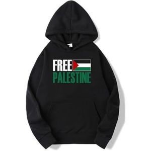 Sterk Palestina, Palestijnse vlag Pullover Hoodie, Ik sta achter Palestina, Steun Palestina Sweatshirt met lange mouwen (Color : Black, Size : XS)