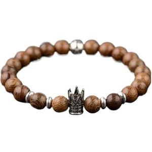 Armbanden, gebedskralen, 1 Pc Multilayer Houten Kralen Tibetaanse Boeddha Charme Rozenkrans Armband for Vrouwen Mannen Sieraden-OM (Color : Om) (Color : Crown)