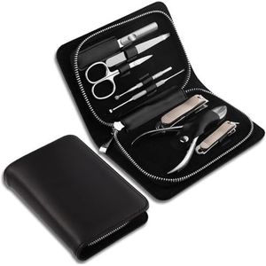 8-delige professionele nagelknipperset manicureset manicureset roestvrijstalen nagelverzorgingsset pedicure verzorgingsset met lederen reisetui Manicure Pedicure Sets (Color : Black Set)