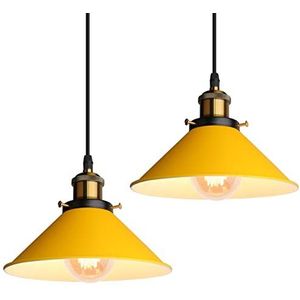 iDEGU Set van 2 retro kroonluchters hanglamp vintage 22 cm metalen plafondlamp industriële lampenkap E27 plafondlamp voor woonkamer keuken slaapkamer restaurant (geel)
