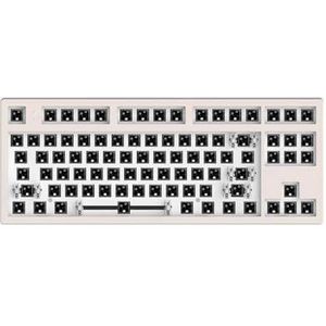 QPSJXN MK870 Draadloos Toetsenbord Bluetooth 2.4G Drie-Mode Aanpasbare RGB 87 Hot Swappable Met Satelliet (Cherry Pink)